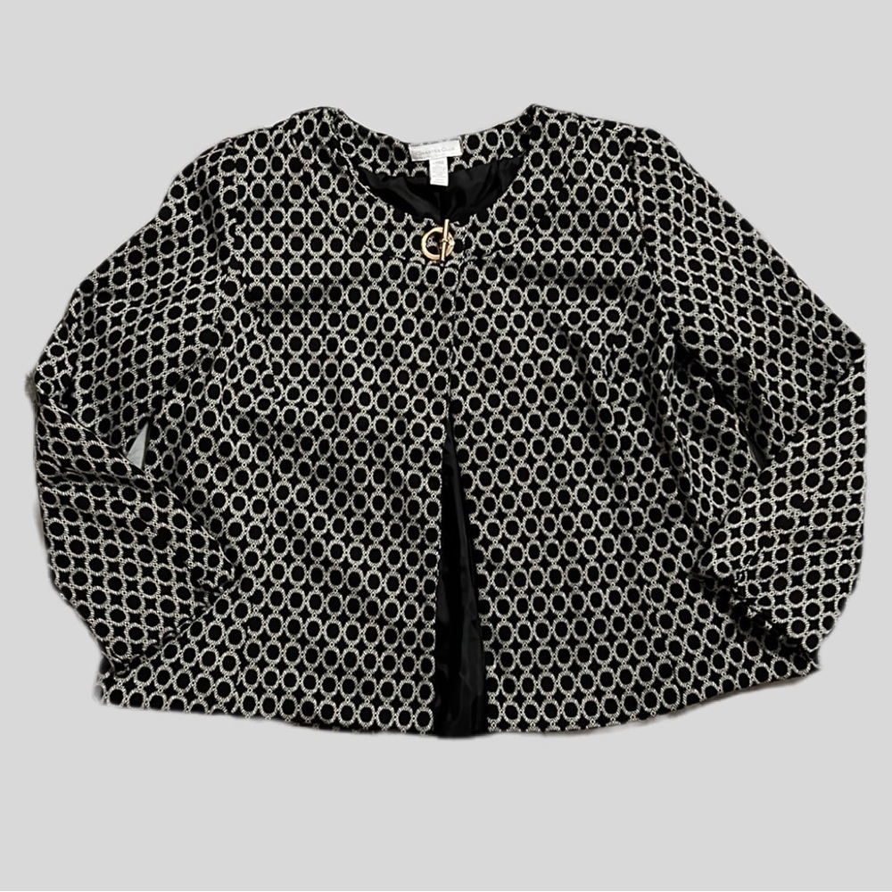 Charter Club Black & White Chainlink Pattern Jacket Womens Sz Large High Quality
